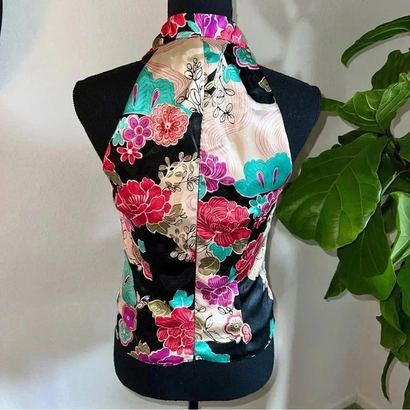 Joseph Ribkoff Trends Women’s Oriental Print Pleated Lined Halter V-Neck Top 8 - Picture 8 of 16